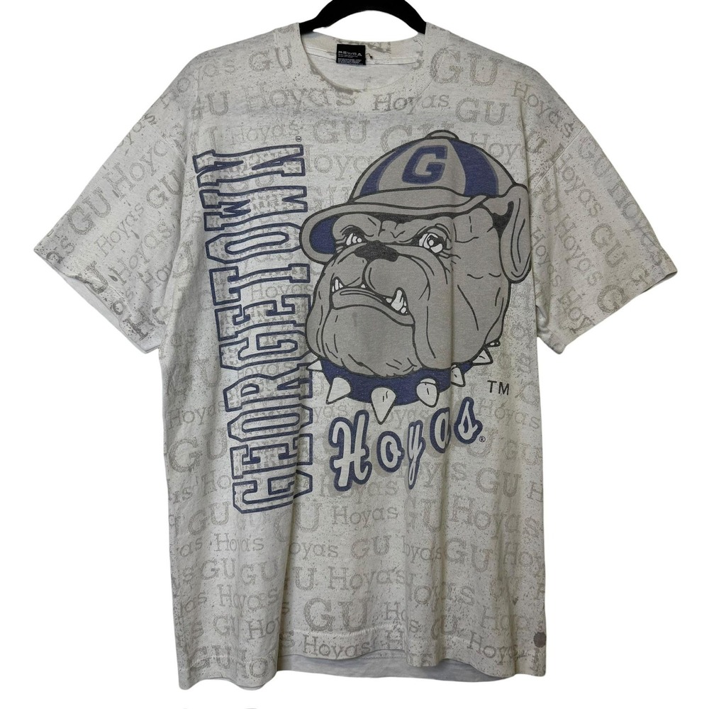 Vintage 90s Georgetown Hoyas T-shirt Sz XL Basketball All Over Print NCAA